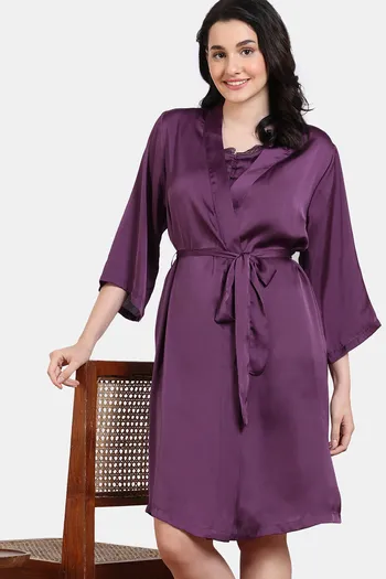 Buy Zivame Paradise Garden Woven Robe - Dark Purple